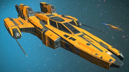 Yellow spaceship in space