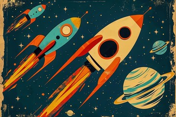 retro space poster rockets and planets s .