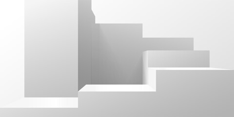 Twisted 3D steps in white and grey colors.
