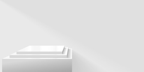 Empty 3D podium made of parallelepipeds in light colors.
