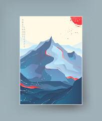 Landscape in traditional Asian style in blue tones.