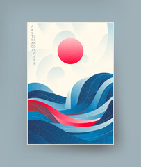 Abstract landscape with dynamic elements in Japanese style.