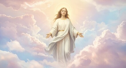 Religious figure amidst clouds