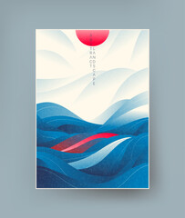 Abstract landscape with dynamic elements in Japanese style.