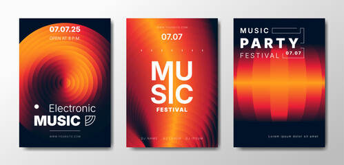 Musical party posters set. Colorful templates for your event.