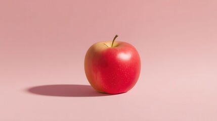Bright Red Apple on Soft Pink Background with Subtle Shadows