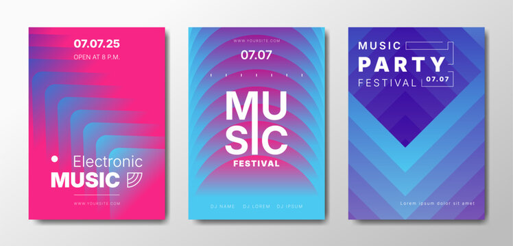 Musical party posters set. Colorful templates for your event.
