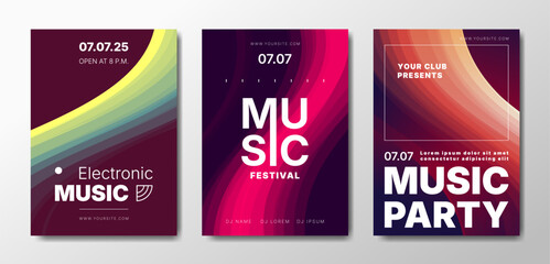 Musical party posters set. Colorful templates for your event.