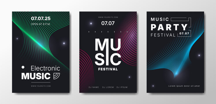 Musical party posters set. Colorful templates for your event.