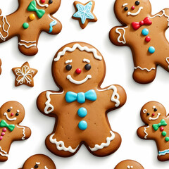 Fototapeta premium Delicious christmas gingerbread cookies with icing decoration for festive holiday treats, winter celebration white background