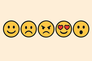 Obraz premium Emoji faces displaying varied emotions: smiling, sad, angry, in love, surprised