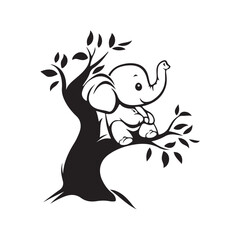 Cute cartoon vector illustration of an elephant sitting on a tree, creating a humorous and adorable atmosphere isolated on a white background