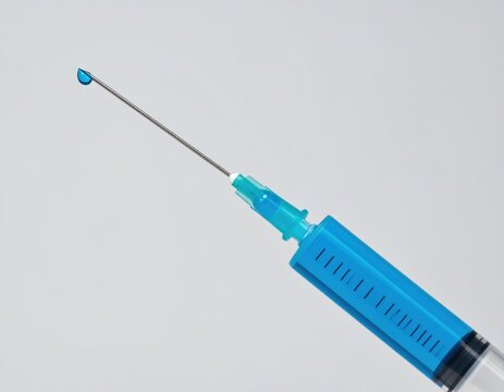 Syringe needle injection vaccine medical healthcare treatment blue liquid drop vaccination shot health care