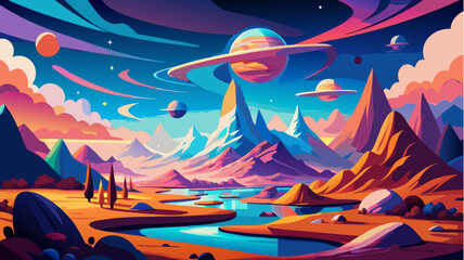 fantasy landscape with moon and stars