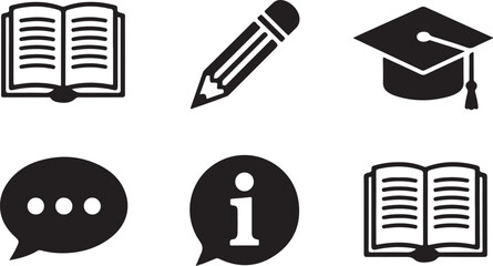 symbol. Chat, info sign. Pencil and open book icons. Higher education learn signs. Classic style speech bubble icon. Vector