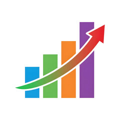 Colorful bar graph showing upward trend with a red arrow on a black background illustration