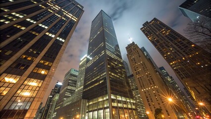Night Skyscrapers Tall Building Bottom View