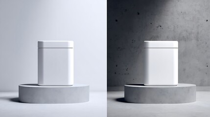 Two White Containers on Concrete Platforms