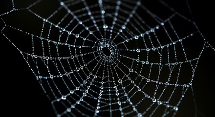 Obraz premium Intricate Spiderweb Detailed with Dew Drops, Capturing Nature's Fine Artistry and the Delicate Balance of the Ecosystem
