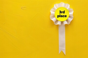Third Place Rosette on Vivid Yellow Backdrop Representing Achievement and Effort