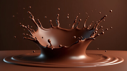 Dark Chocolate Splash Crown with Droplets on Rich Brown Background