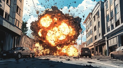 Urban explosion scene