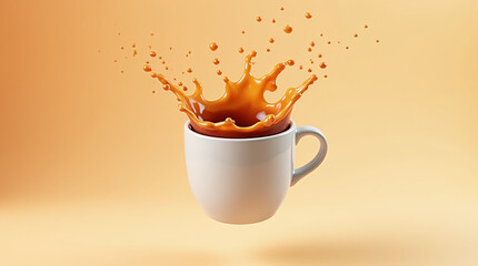 Coffee Splash in Mid-Air from White Mug on Minimal Background