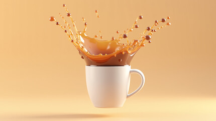 Coffee Splash in Mid-Air from White Mug on Minimal Background