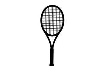 A black and white graphic illustration of a tennis racket on a white isolated background in a studio shot