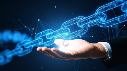 Holding a digital blockchain in the palm of hand illustrating data security - Powered by Adobe