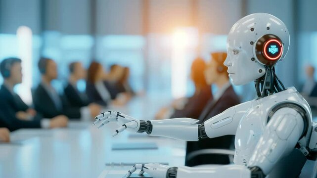  Robot at a Business Meeting with Human Colleagues.