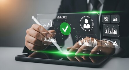 Person using tablet with interactive data visualization