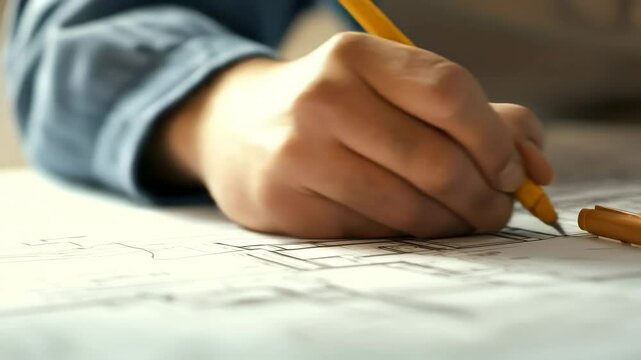 A close-up shot of a hand using a pencil to draw or sketch on paper.