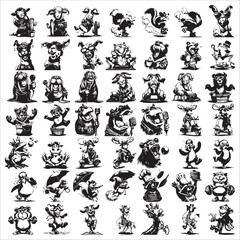 Obraz premium Funny Anthropomorphic Animal Character Set