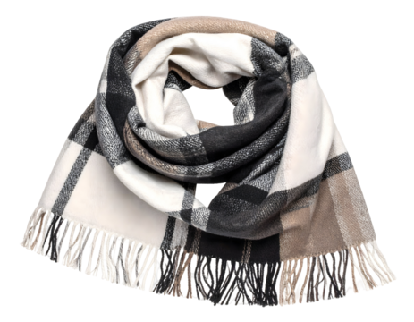 Warm plaid scarf with fringe details
