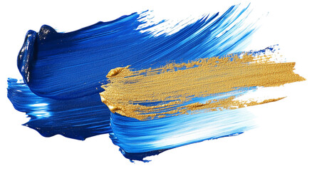 Blue and gold paint strokes create an elegant and modern artistic design isolated on transparent background