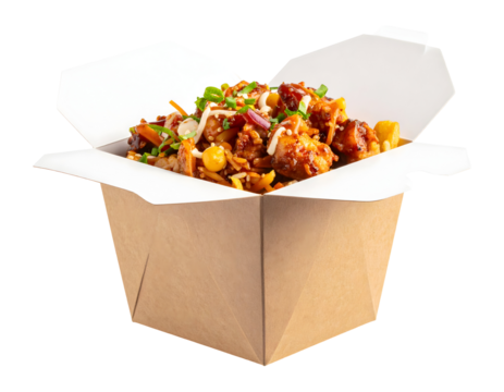 Takeout box filled with delicious stir fry