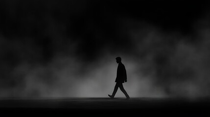 Walking silhouette in mist