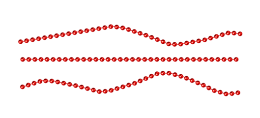 Set of garlands made of red shiny beads. Straight and wavy lines isolated on white background. Ideal for holiday decor and design, for New Year and Christmas themes.