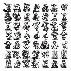 Obraz premium Diverse Anthropomorphic Animal Activities Set