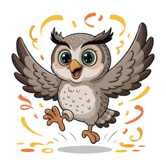 owl character design illustration happy
