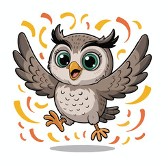 owl character design illustration posing happy