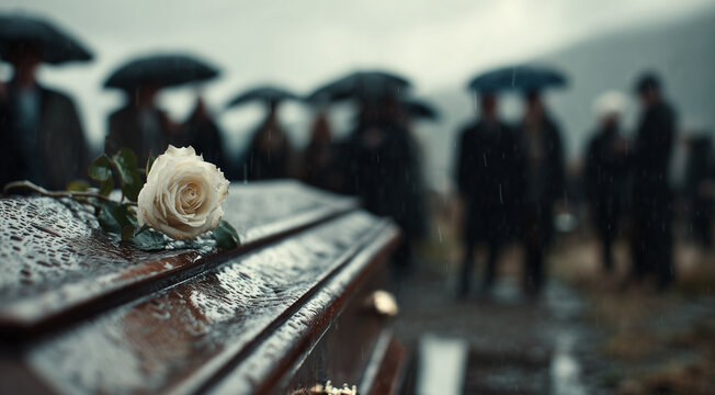 Funeral, Mourning, Coffin with Flower, Cemetery, sadness