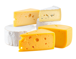 Floating Cheese Types with Labels, Clean Minimal Composition, Transparent Background