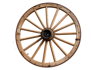  Floating Old Wooden Wagon Wheel with Dust Particles, Conceptual Antique Object, Isolated