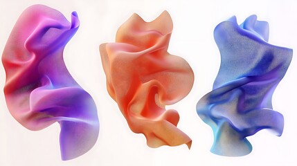 Three colorful fabric swirls dynamic forms and fluid textures