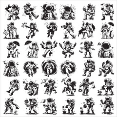 Obraz premium Astronaut Character Poses and Activities Set