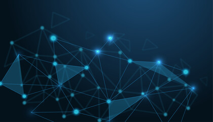 Triangle Lowpoly Mesh Background on Dark Blue Gradient. Modern, Geometric, and Minimalist Network Abstract Background Design for Digital Security, Wallpapers, and Futuristic Graphics. Network backdrop