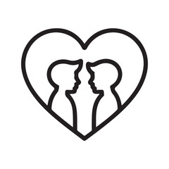 Two profiles facing each other inside a heart shape love couple