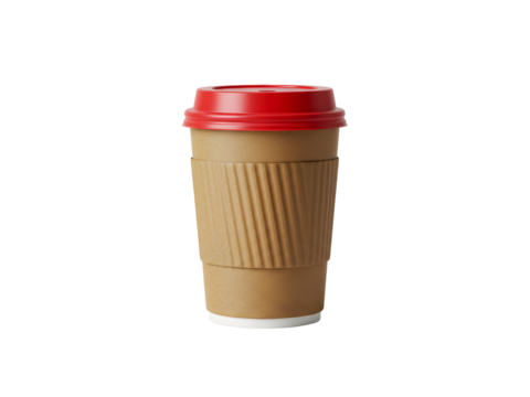 Stylish black and brown coffee cups with lids and ribbed sleeves, perfect for takeaway, travel mugs, and cafe branding mockups. Isolated on transparent background for easy use.